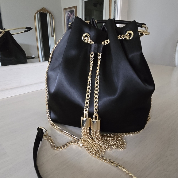 Express Handbags - Black Satin, Soft Bucket Bag. New W Tags. By Express.